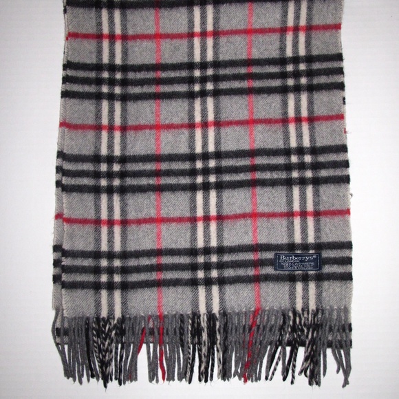 Burberry Other - Burberry CASHMERE Scarf 12 x 68 Gray Blk Red Plaid